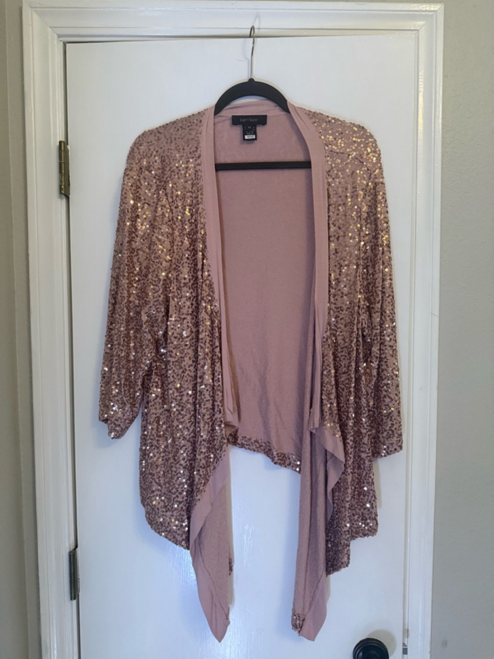 Karen Kane Rose Gold Sequin Draped Open Cardigan